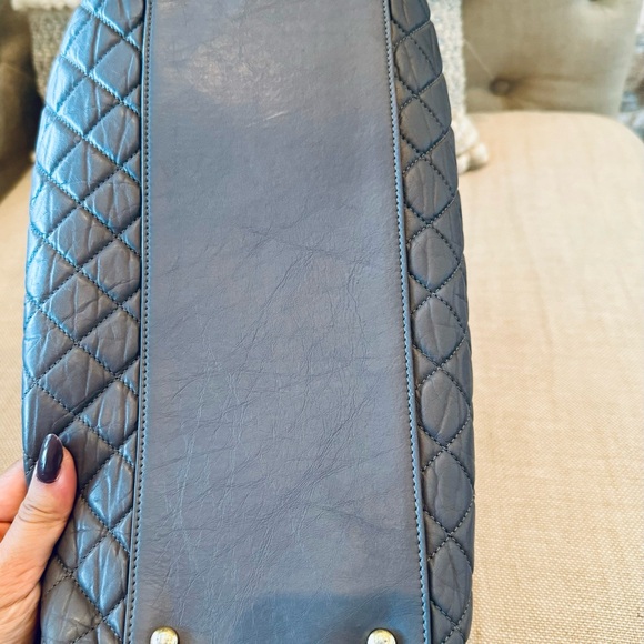 CHANEL Patent Quilted Maxi Just Mademoiselle Bowling Bag Gray - Picture 3 of 10